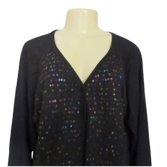 Diane Gilman Black Silk Cardigan w Sequins in Size Large - Picture 2 of 5